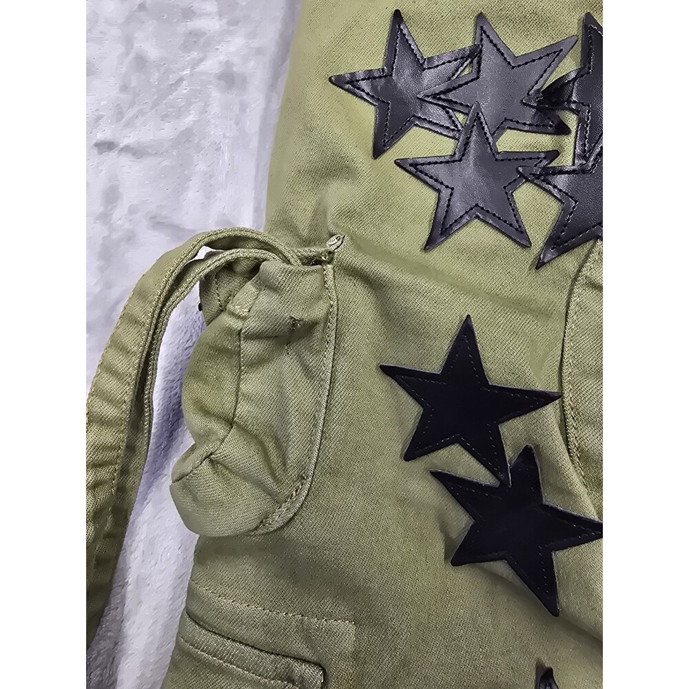 ​MNML Star Cargo Pants Size 28 Green Black Gradient Two Tone Leather Stars Y2K - Picture 9 of 10